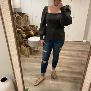 Loft Square Neck Balloon Sleeve Sweater